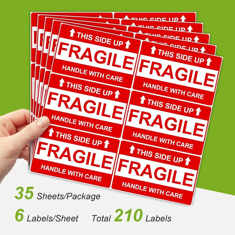 Anylabel 210 Pcs 3" x 5" Large Fragile Stickers for Shipping, This Side Up Labels, Handle with Care for Shipping, Fragile Stickers for Moving(6 Labels per Sheet, 35 Sheets) - Image 2